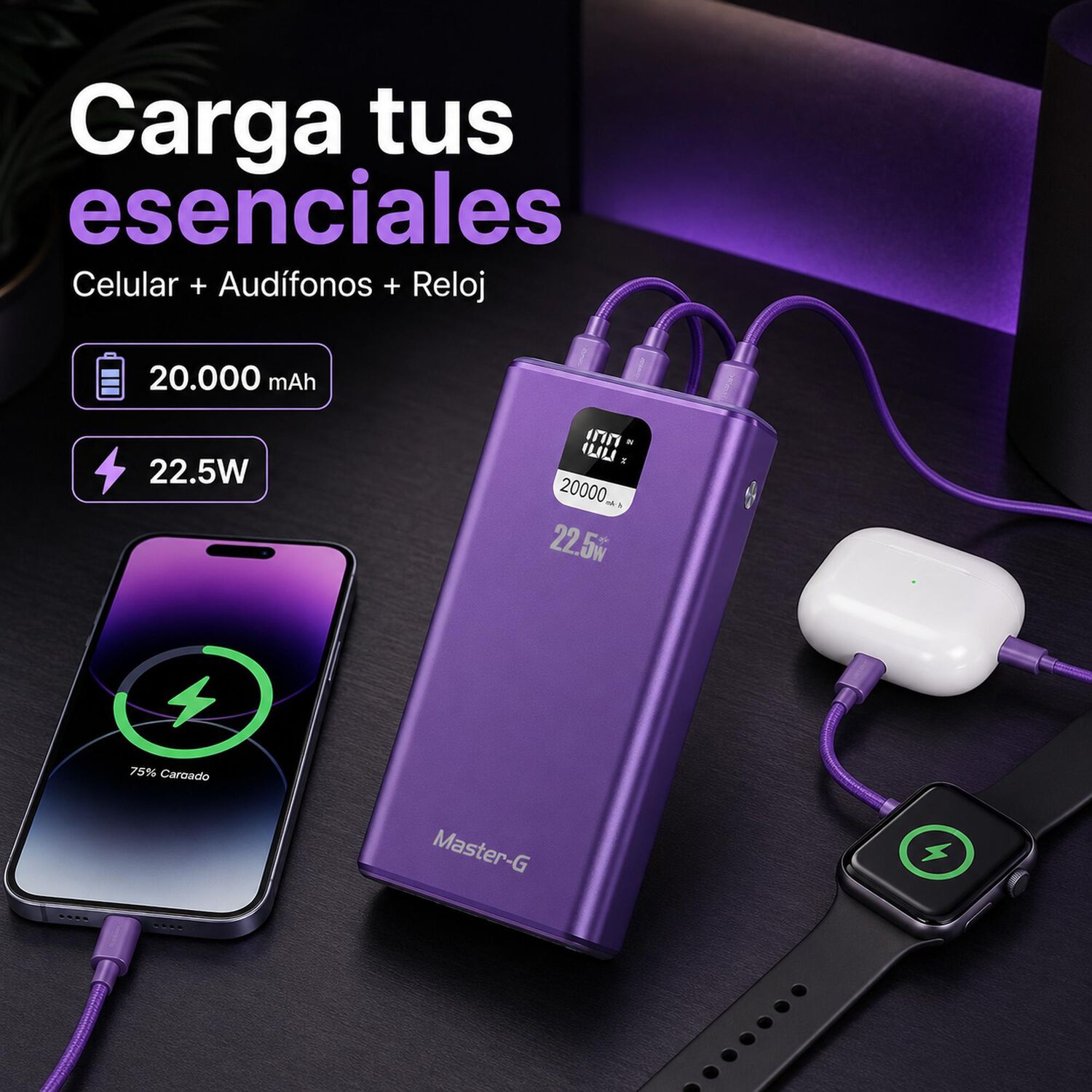 Bater&iacute;a Externa Power Bank 20000 Mah 22.5w Ucp20mpd Morada image number 3.0